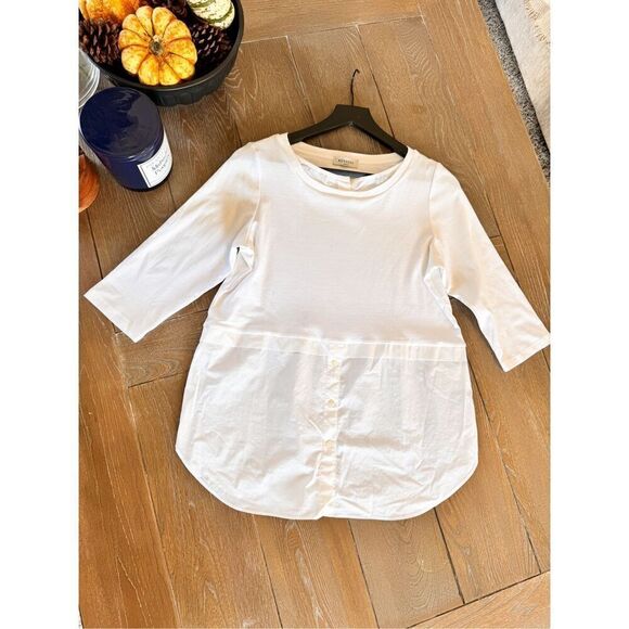 Rosso35 White Quarter Sleeve Blouse Faux Button Down Size 46 (Large) - Picture 1 of 10